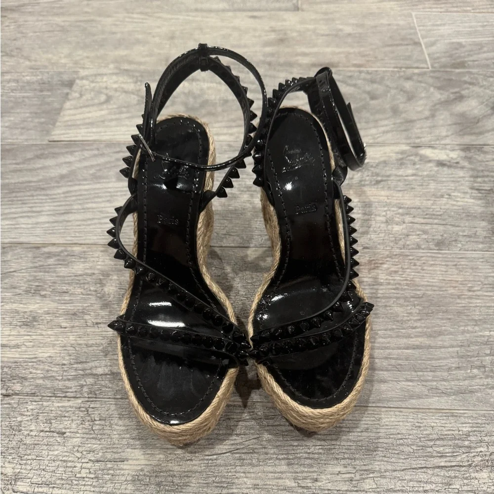 Christian Louboutin black Mafaldina Zeppa spike leather espadrille wedges